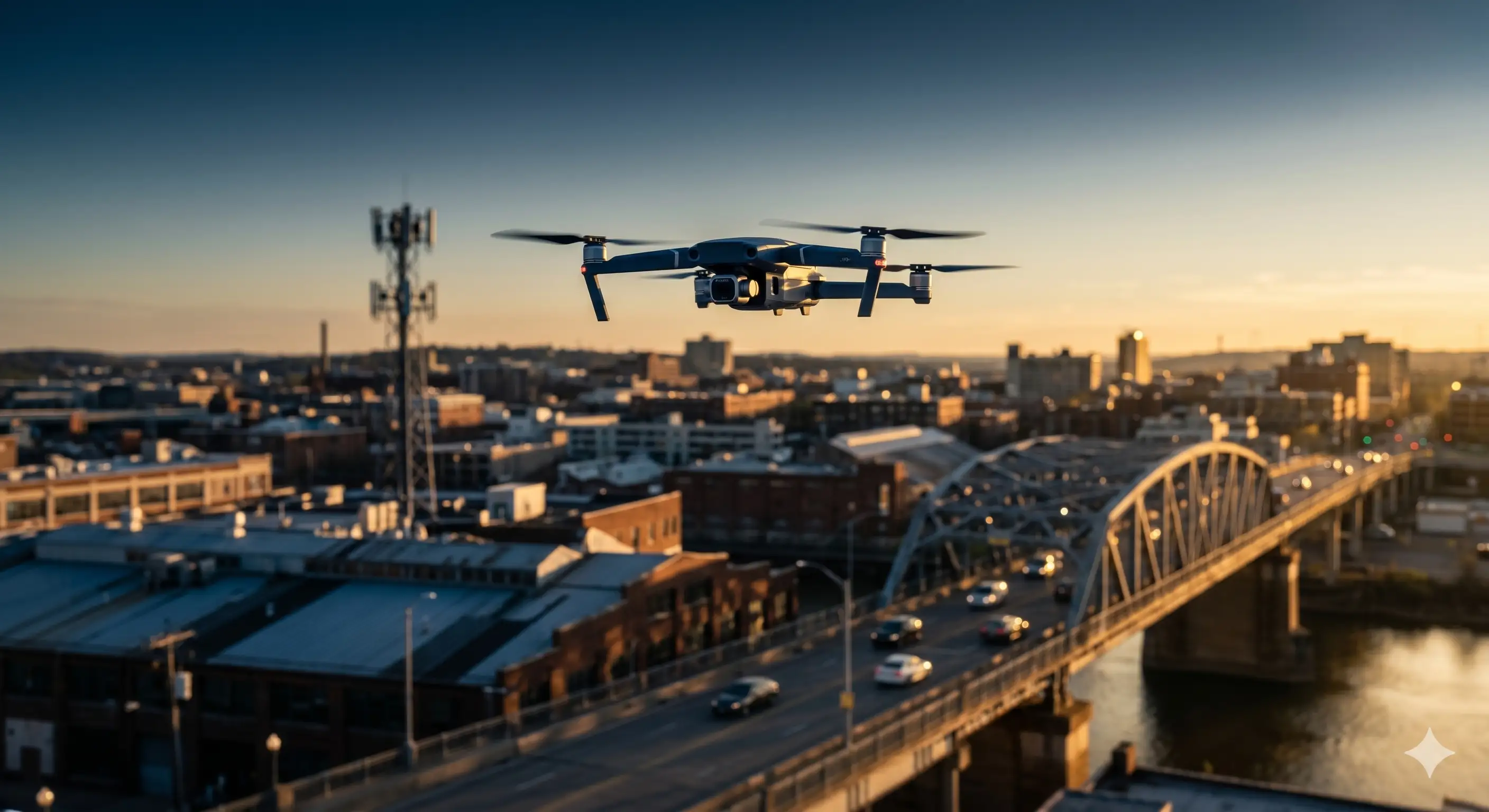 DJI Mavic 4 Pro in flight against a clear blue sky
