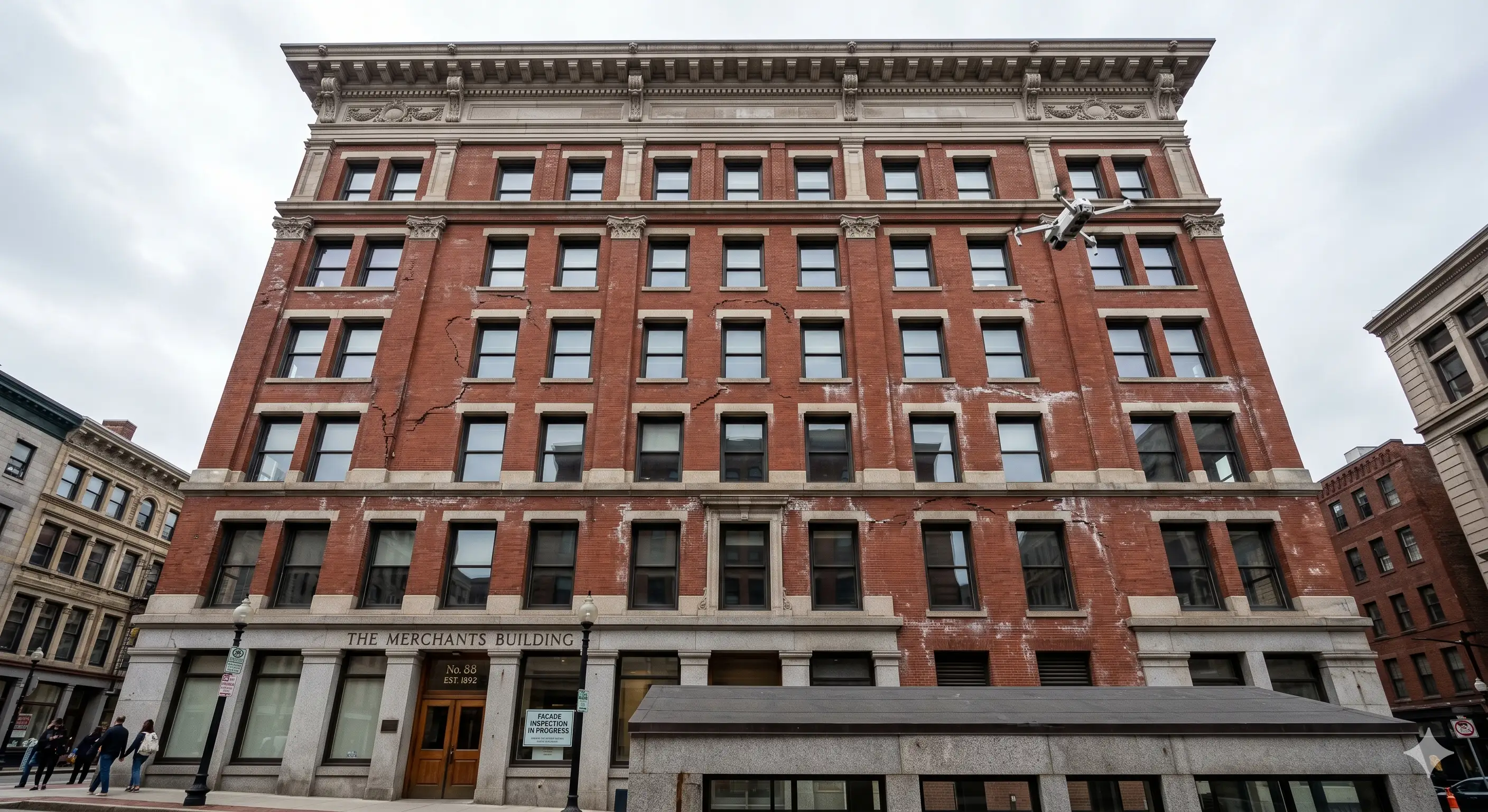 Drone facade inspection of a Boston building