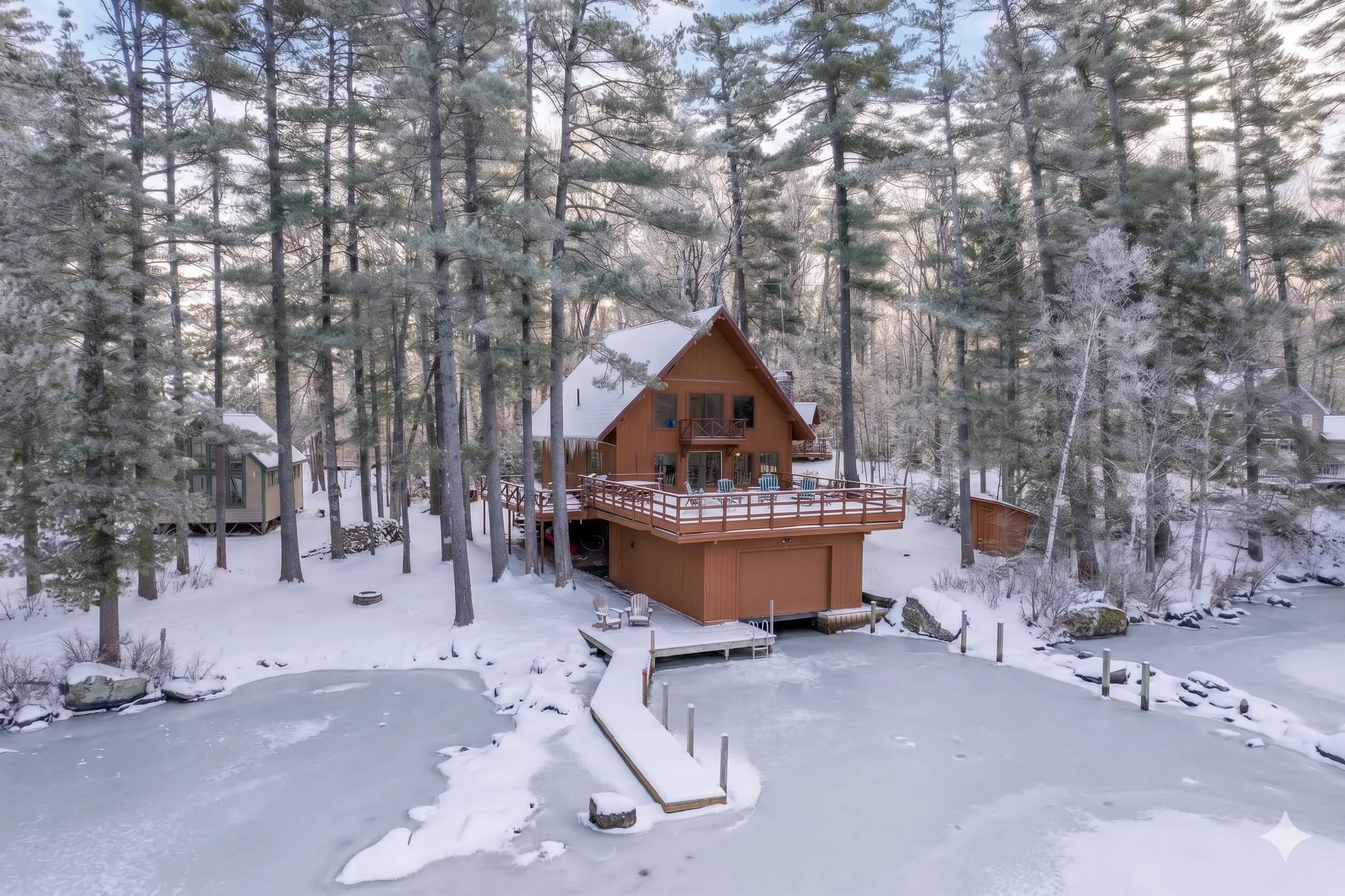 Lake Winnipesaukee island camp from the air