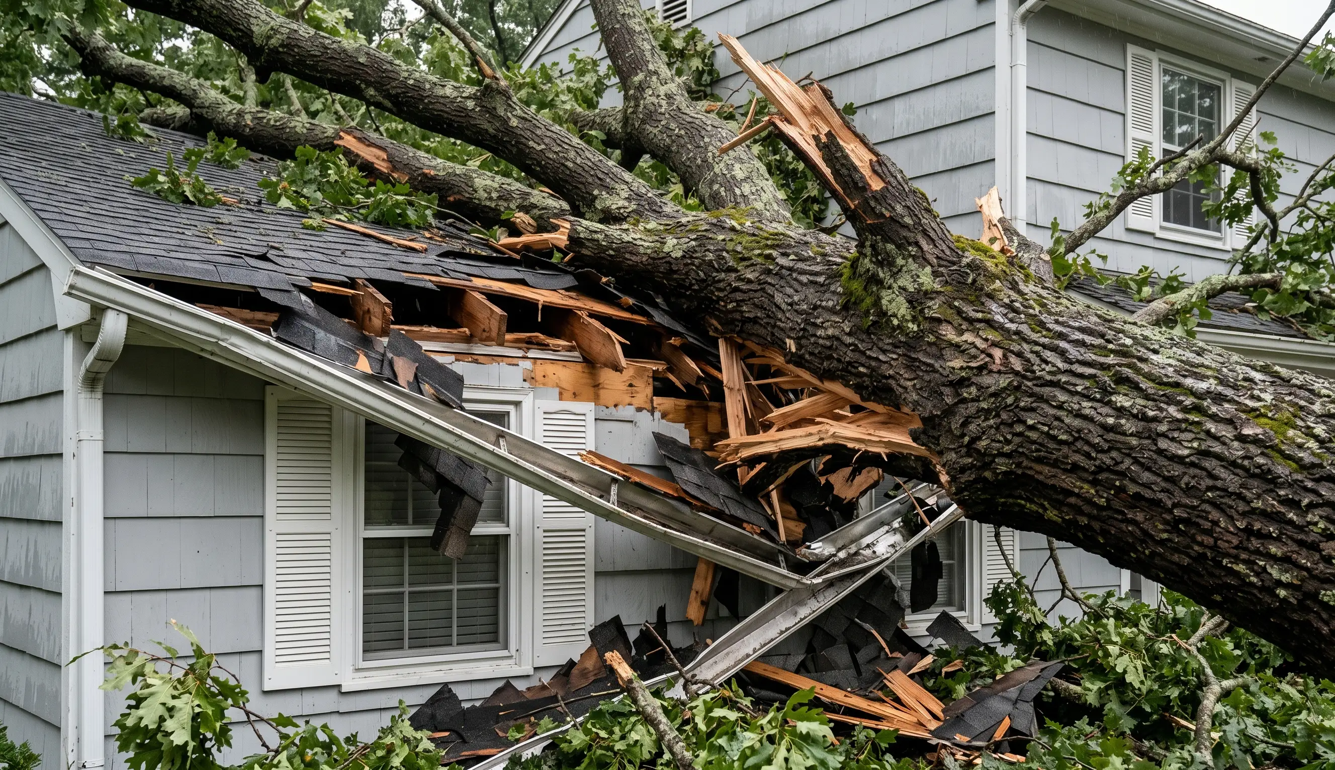 Drone documentation of storm-damaged roof with missing shingles